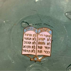 Vintage enameled 10 commandments pin with star of david.